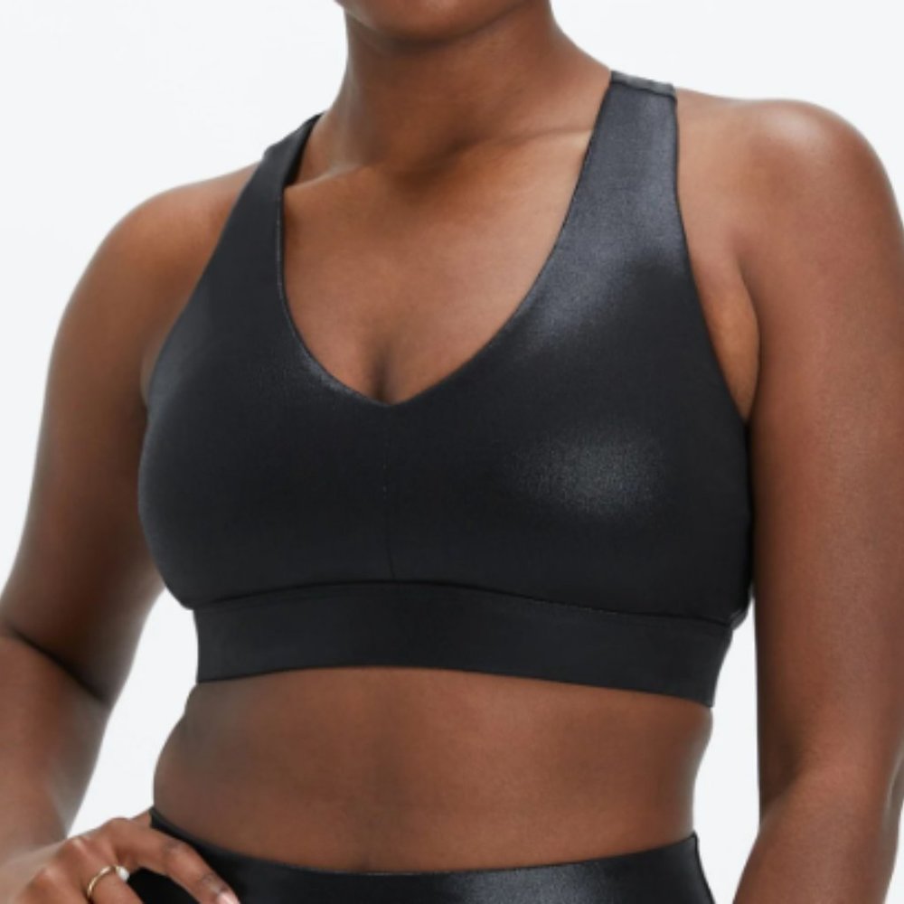 Fabletics Shiny Faux Leather Sports Bra Size Large